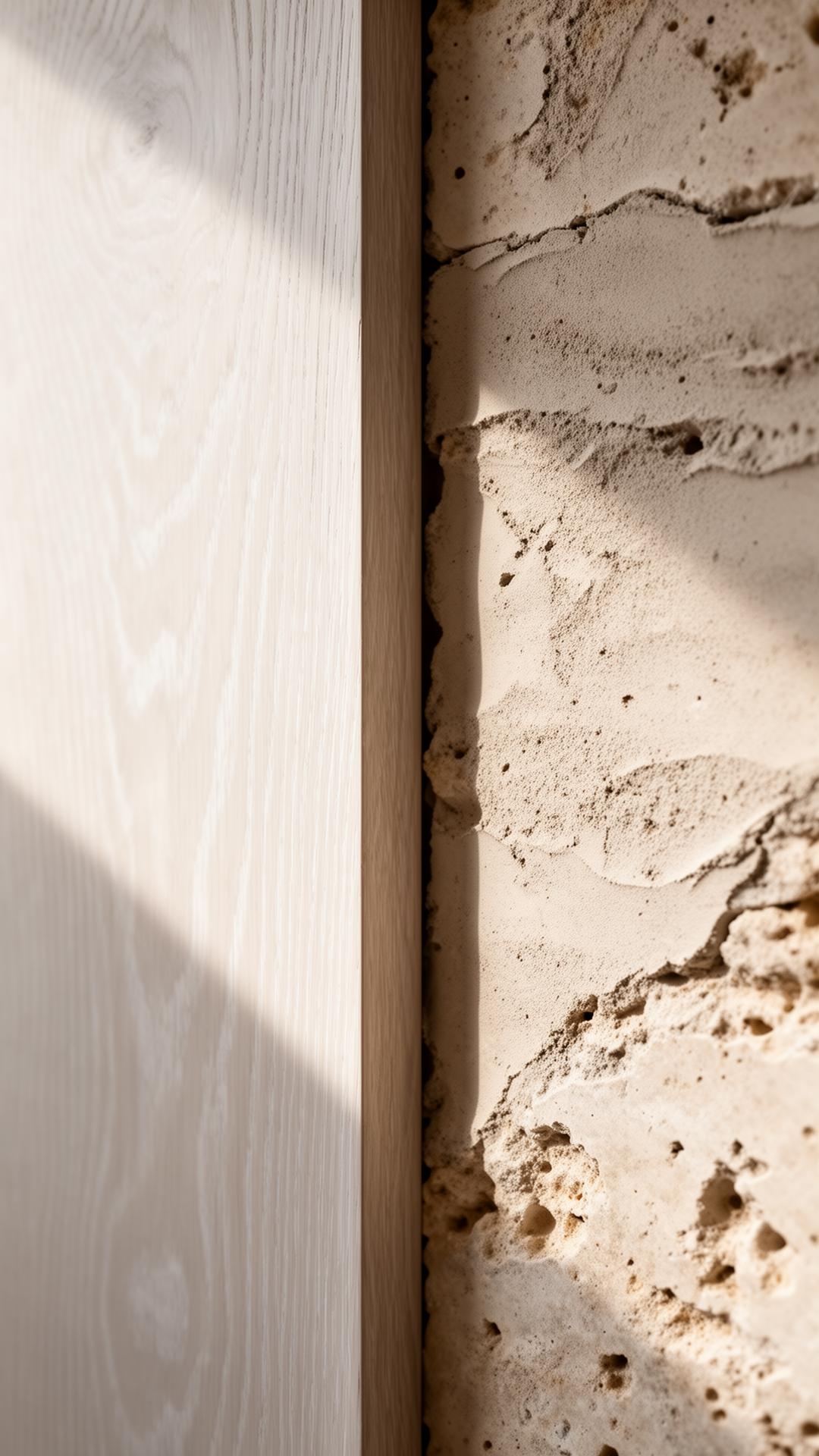 White oak and limestone material detail